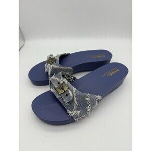 NEW Dr Scholl's x Free People Ciel Sandals Womens 9 Blue Denim Wooden Clogs Mule